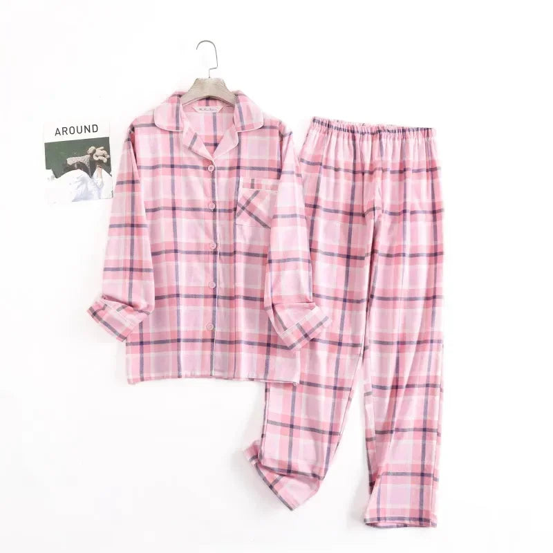 pyjama femme flanelle de coton  carreaux rose gris