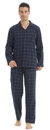 pyjama flanelle homme moderne à carreaux bleu foncé