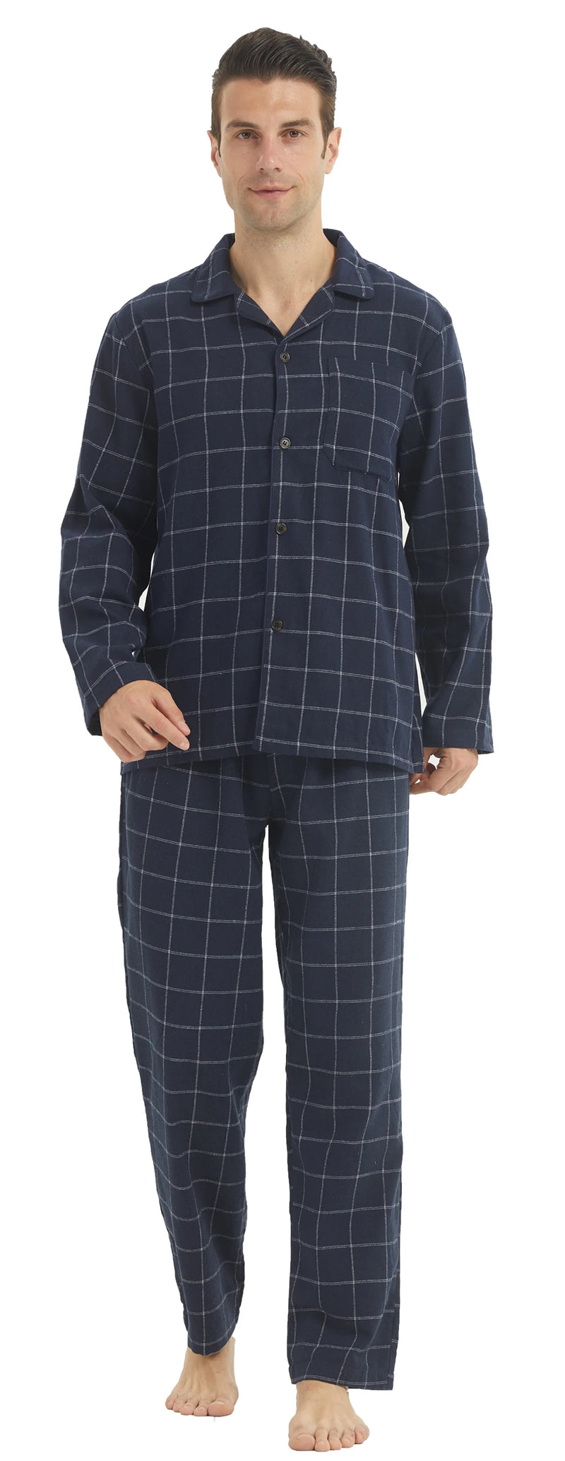 pyjama flanelle homme moderne à carreaux bleu foncé