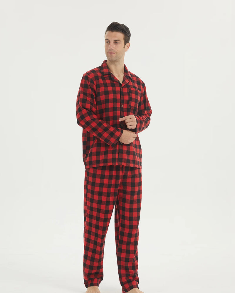 pyjama flanelle homme moderne carreaux noir et rouge