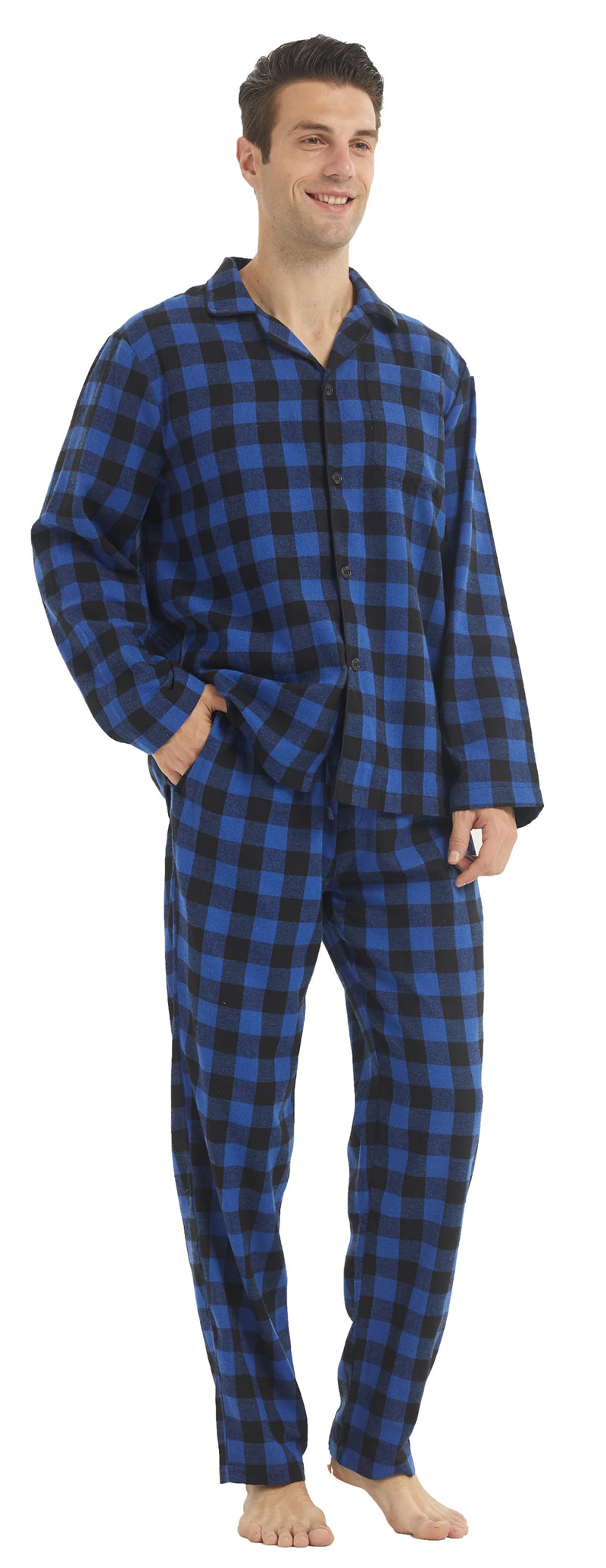pyjama flanelle homme moderne à carreaux bleu et noirs