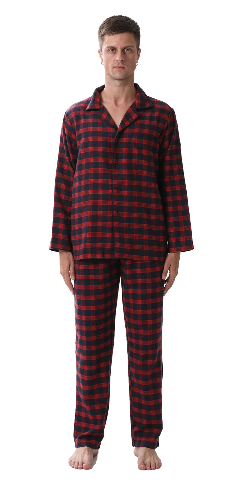 pyjama flanelle homme moderne à carreaux bleu rouge